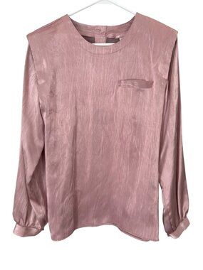 Gailord Satin Blouse Size 10 Long Sleeve Button Back Blush Pink Business Casual